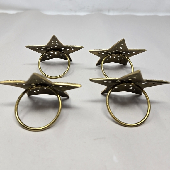 All Brass FiligreeNapkin Holders Set Of 4 Celestial Stars 5 Points Gold Tone - Picture 7 of 7